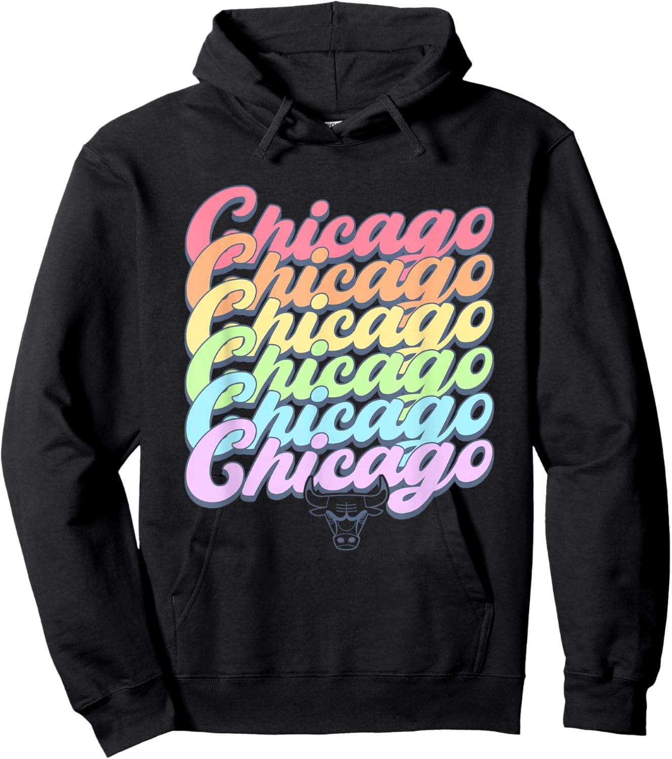 NBA Chicago Bulls Pastel Rainbow Pride Stack Hoodie - Hoodie | Black
