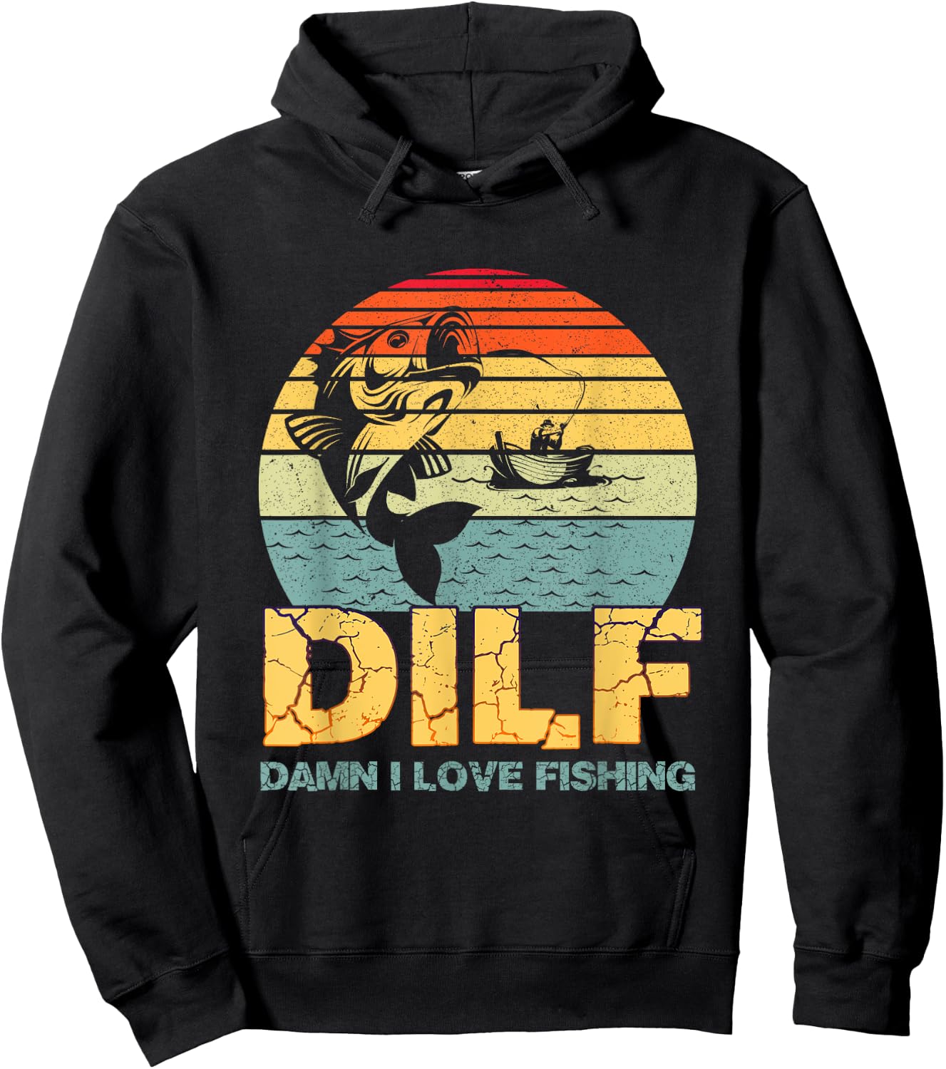 DILF Damn I Love Fishing Funny Saying Fishermen Vintage Hoodie - Hoodie | Black