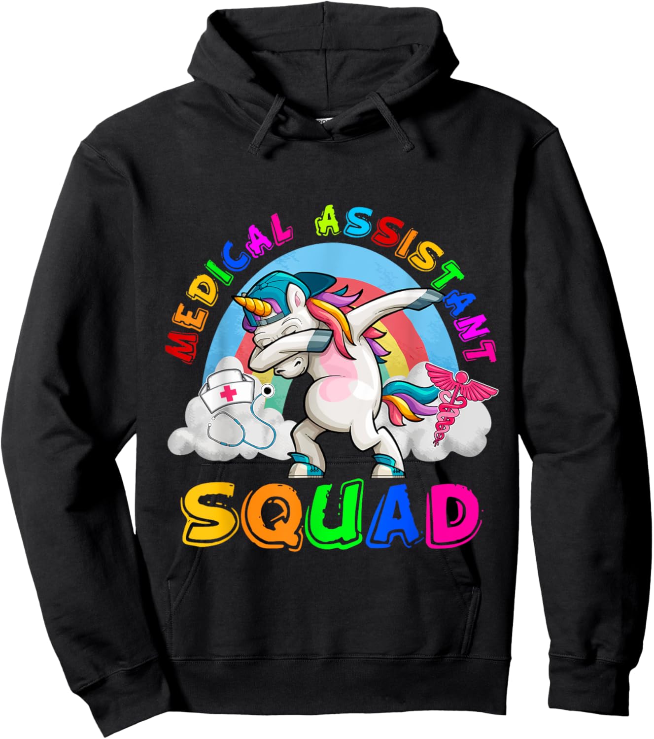 Medical Assistant Squad Dabbing Unicorn Rainbow Funny Family Hoodie - Hoodie | Black