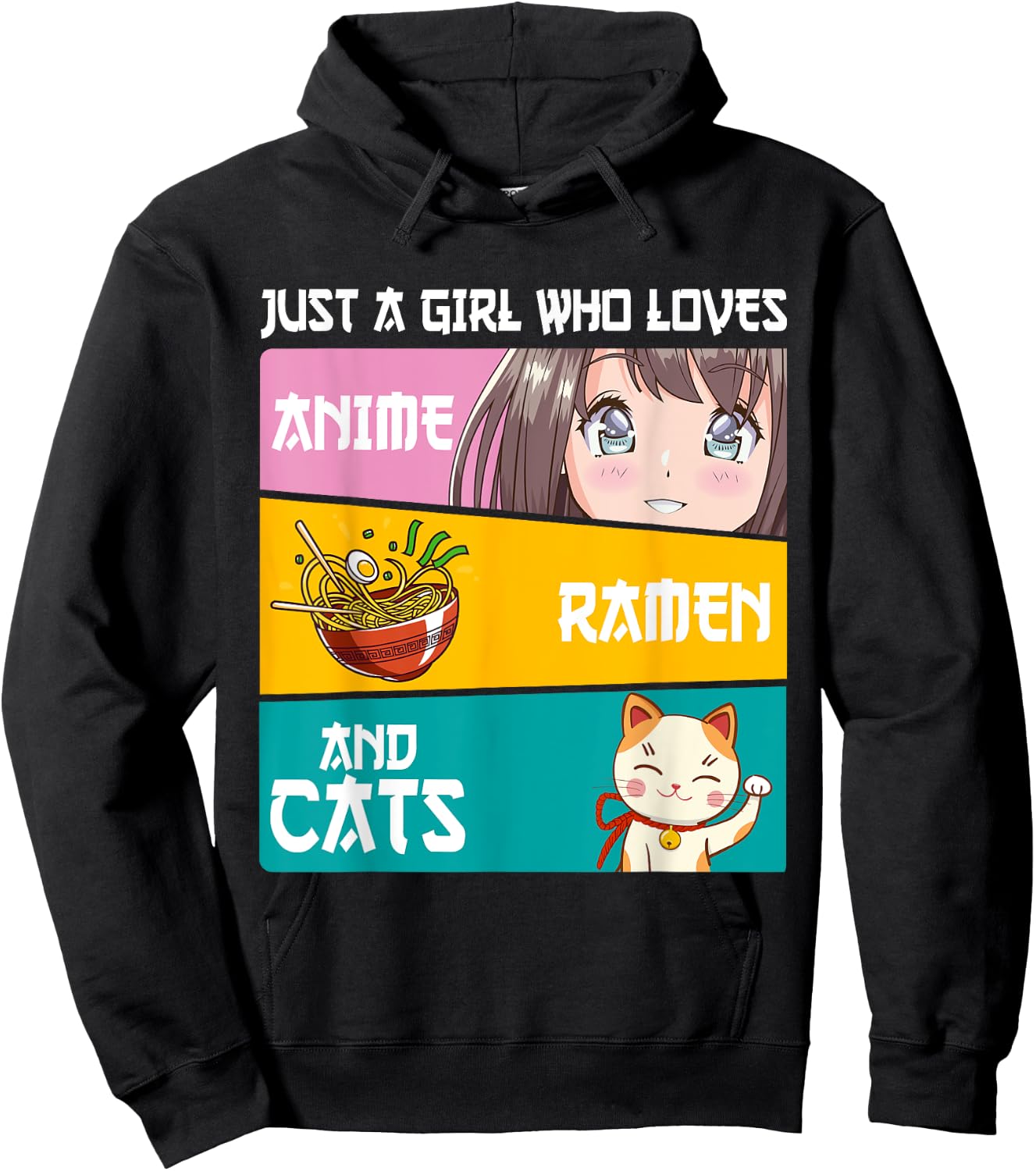 Just A Girl Who Loves Anime Ramen And Cats Lover Otaku Japan Hoodie - Hoodie | Black