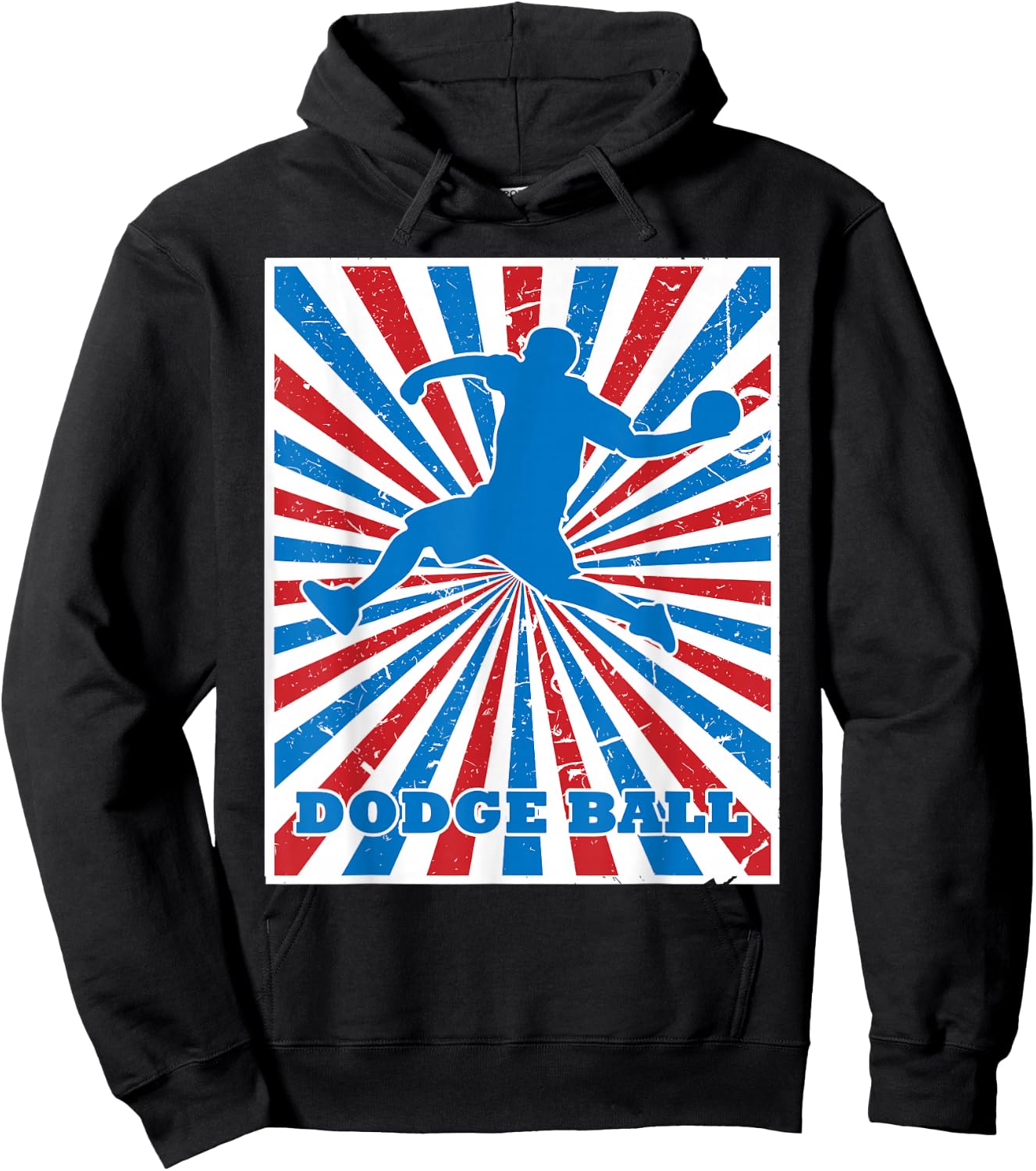 Vintage Dodgeball Player Red White Blue Stripes Sunburst Hoodie - Hoodie | Black