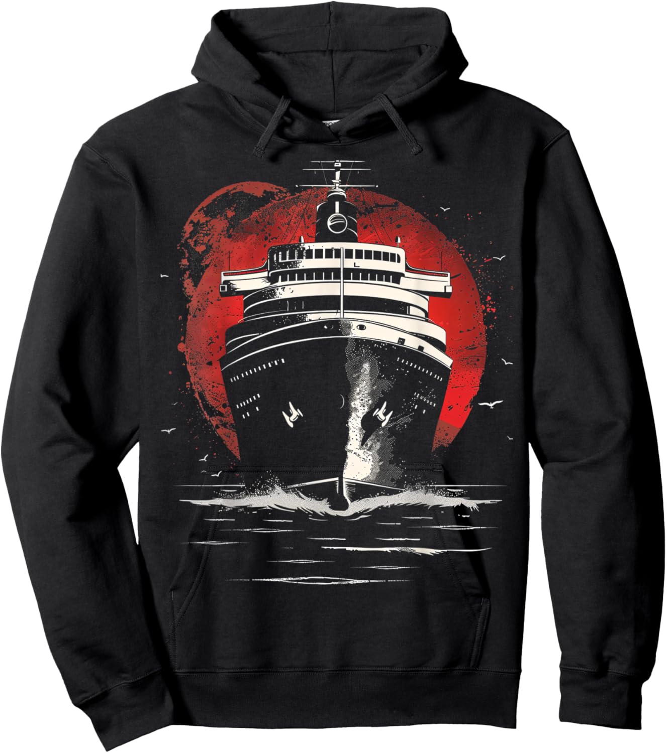 Nautical Red and Black Abstract Oceanliner Hoodie - Hoodie | Black