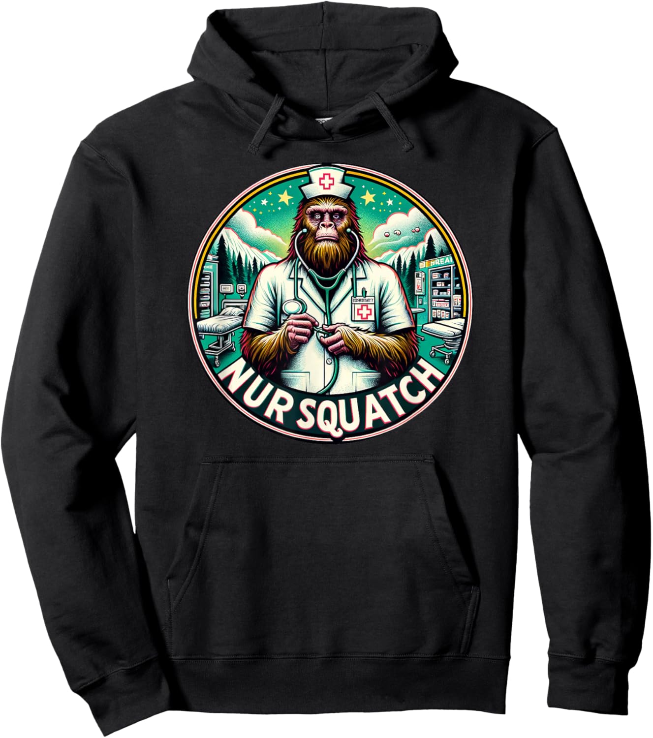 Nursquatch Nurse Bigfoot Sasquatch Yeti Squatch Hospital Hoodie - Hoodie | Black