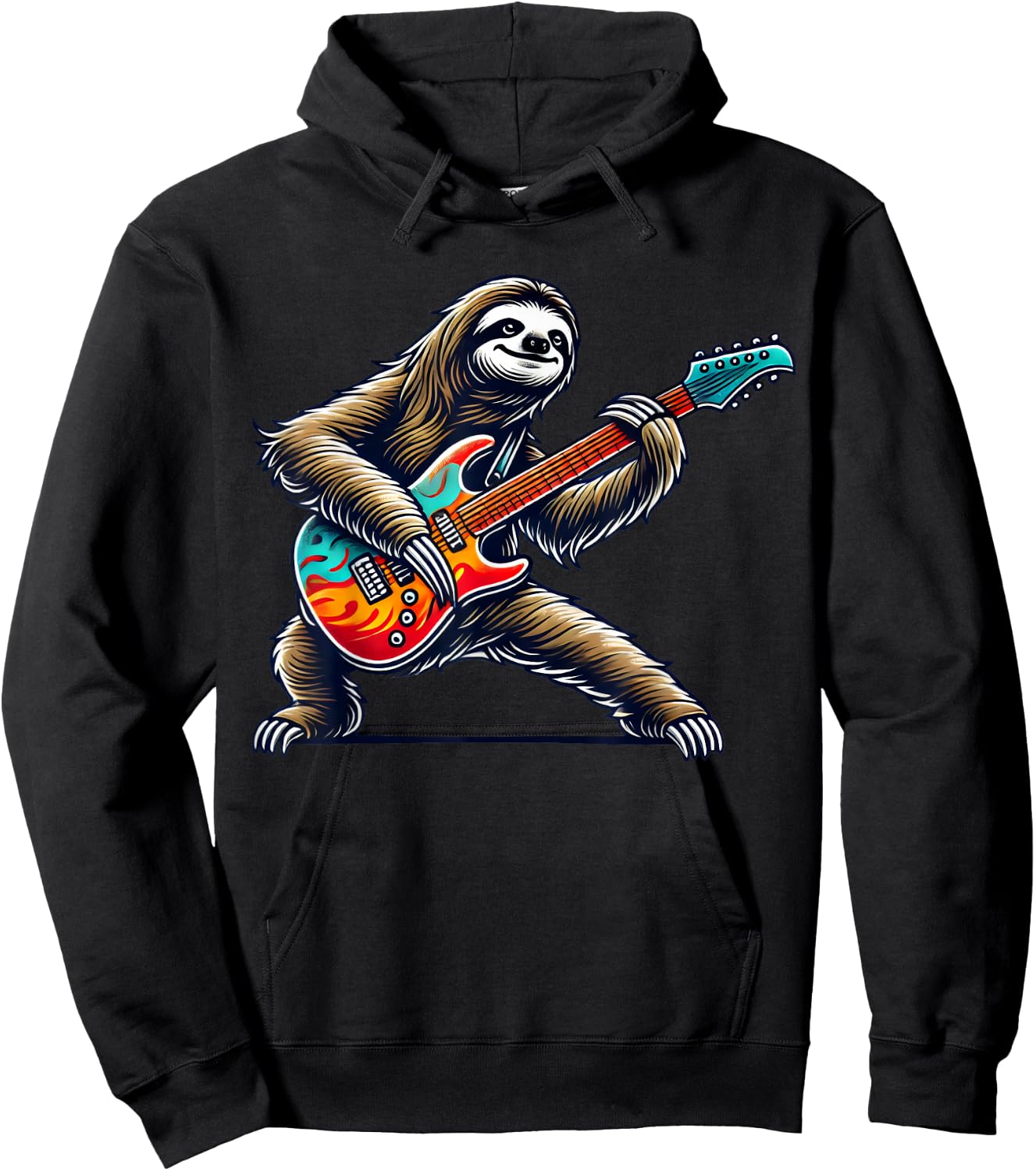 Cute Punk Sloth, Rock'n Roll Goth, Guitar Kids Rock Star Hoodie - Hoodie | Black