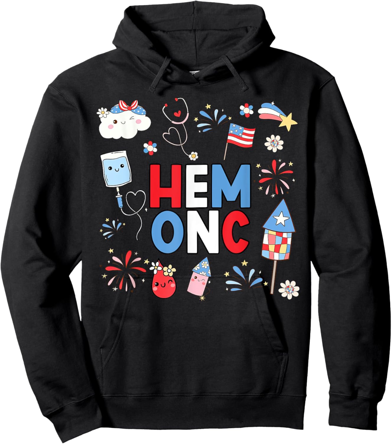 Hematology Oncology Nurse PEDS Hem Onc Nurse 4th Of July Men Hoodie - Hoodie | Black