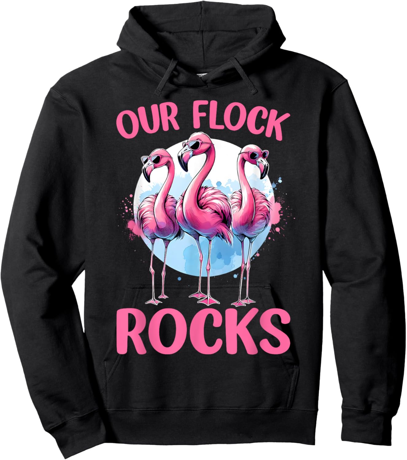 Our Flock Rocks Flamingos Lover Family Vacation Group Hoodie - Hoodie | Black