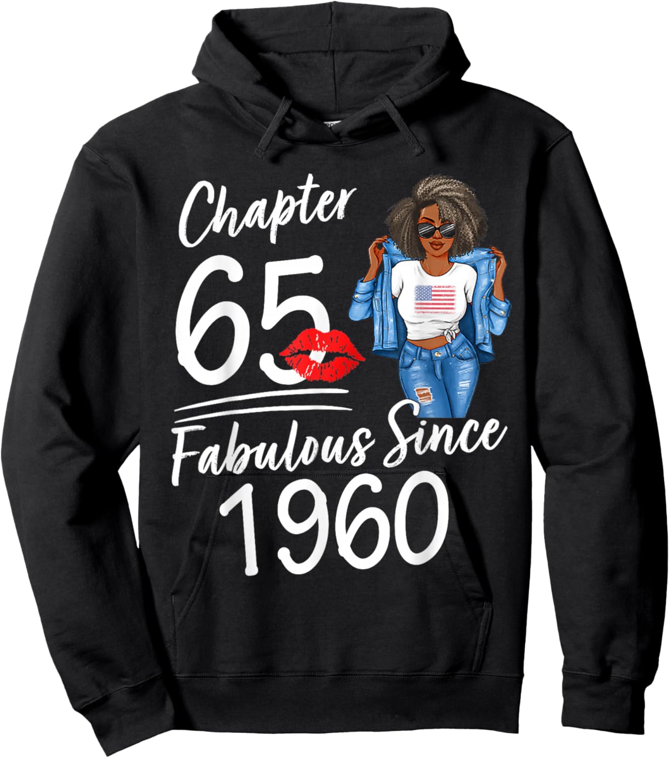 Chapter 65 Fabulous Since 1960 65th Birthday Afro Black Girl Hoodie - Hoodie | Black