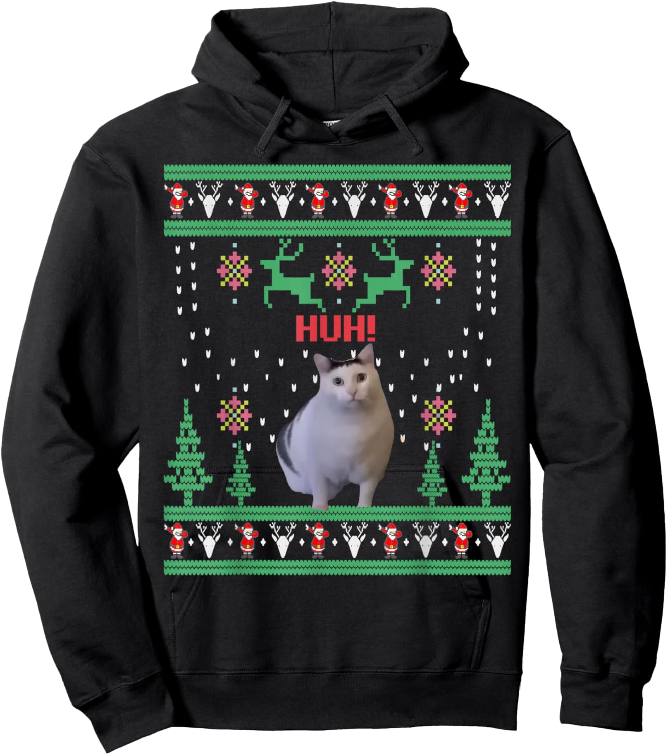 Huh! Cat Meme Popular Internet Meme Cats Family Matching Hoodie - Hoodie | Black