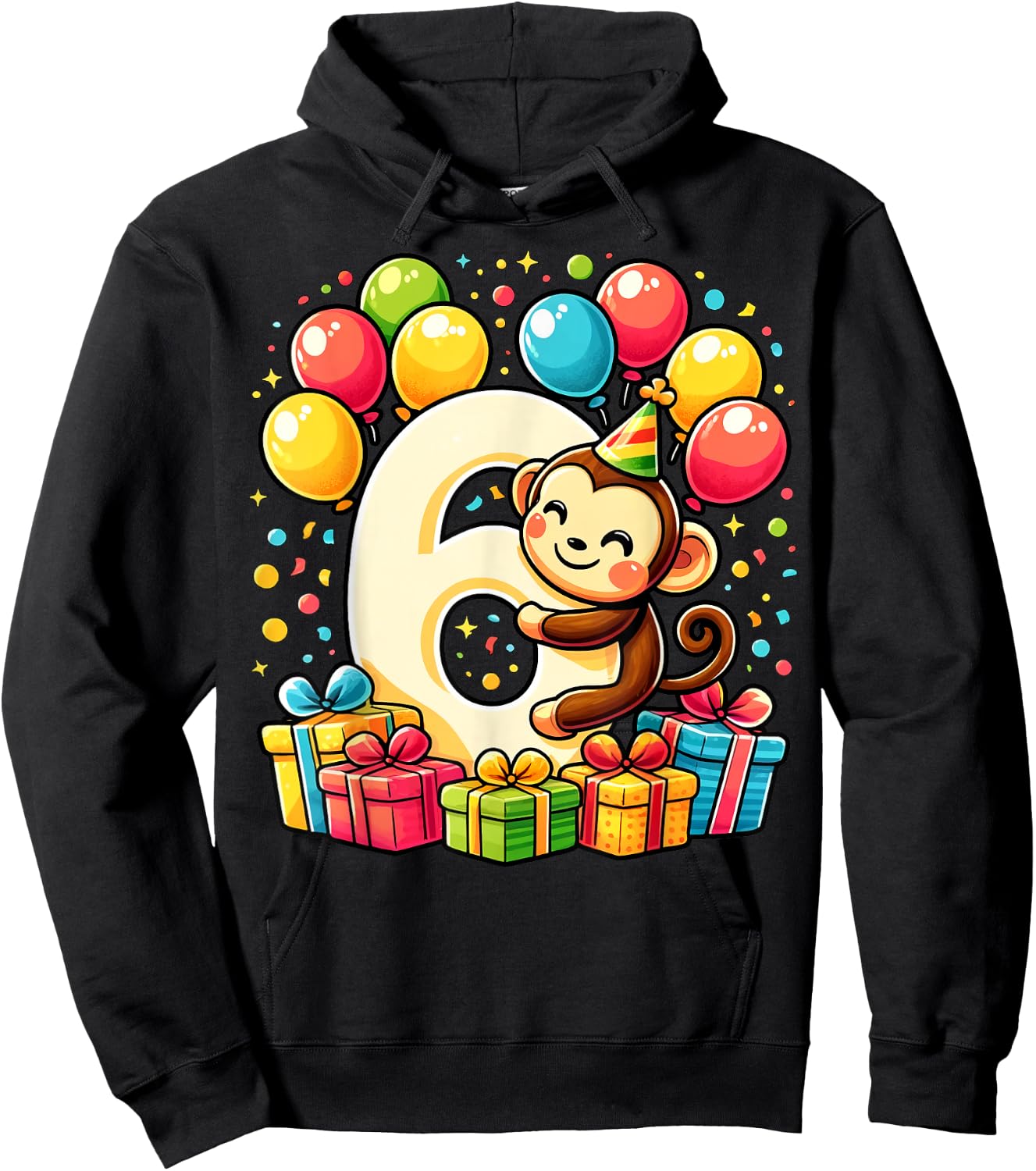 Bday sixth Boys, Girls, Kids age six 6th birthday Monkey Hoodie - Hoodie | Black