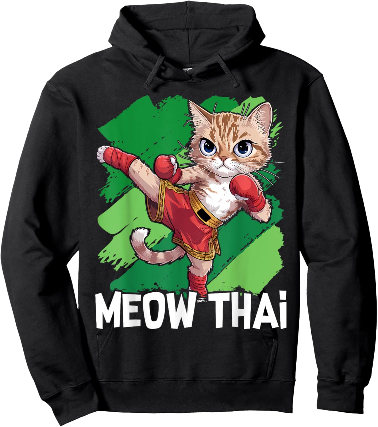 Meow Thai Funny Muay Thai Boxing Cat Martial Arts MMA Boxer Hoodie - Hoodie | Black
