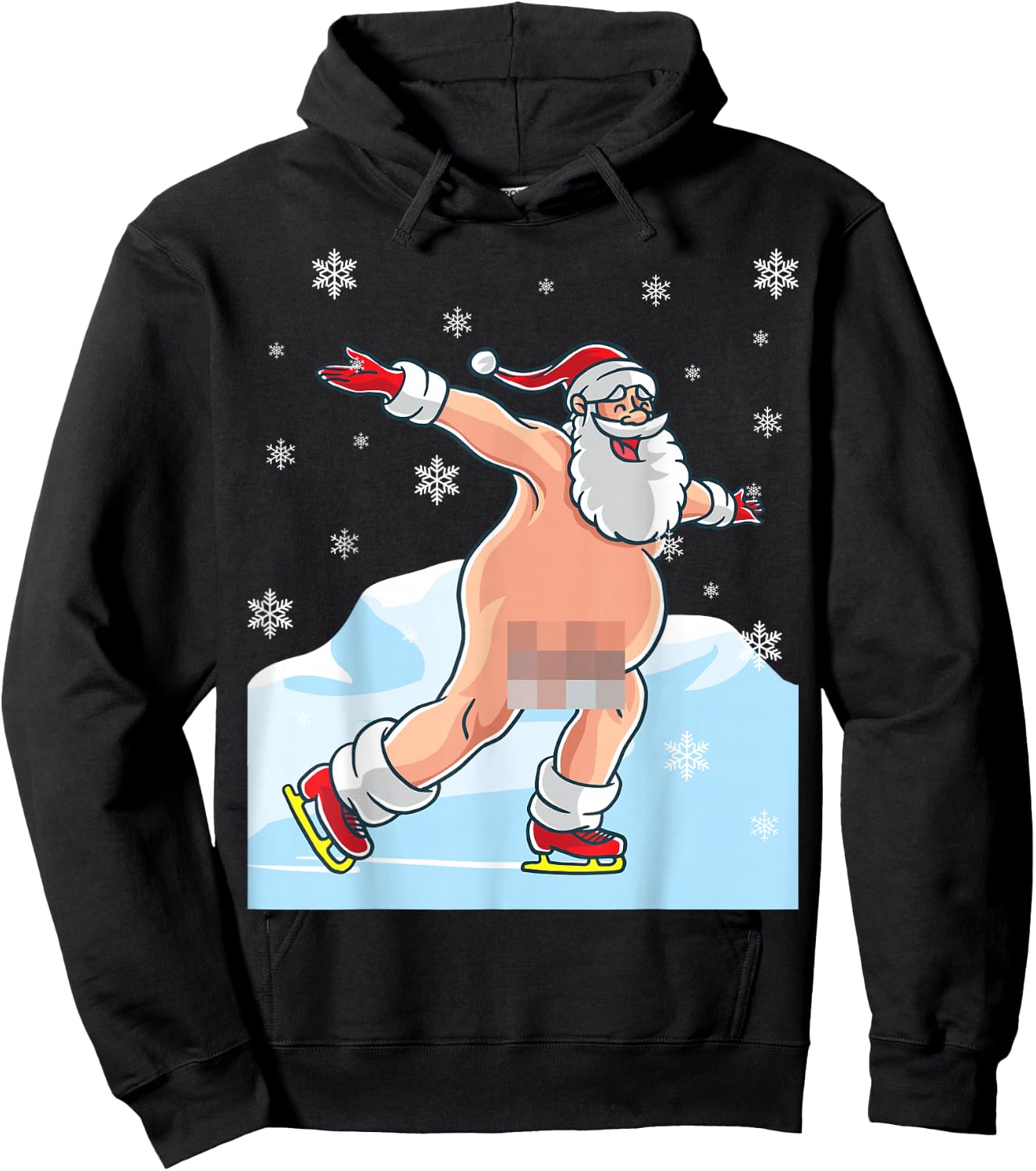 Naked Santa Claus Ice Skating Nude Ugly Christmas Sweater Hoodie - Hoodie | Black