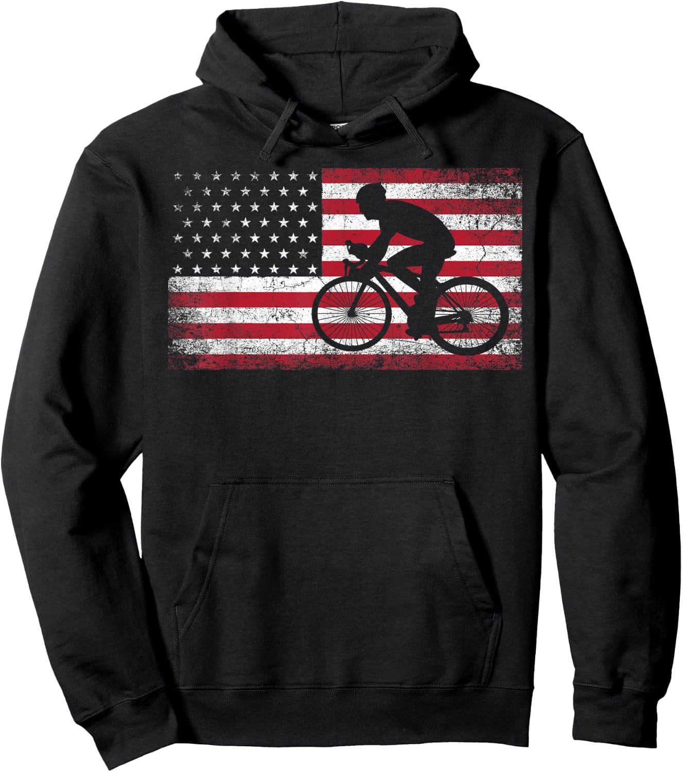 Cyclist Cycling Bicycle American Flag 4th of July Patriotic Women Kids Men Hoodie - Hoodie | Black