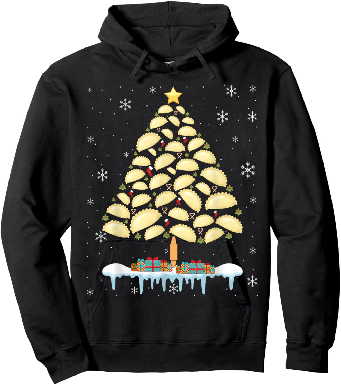 Pierogi Tree Polish Christmas Food Funny Men Women Kids Hoodie - Hoodie | Black