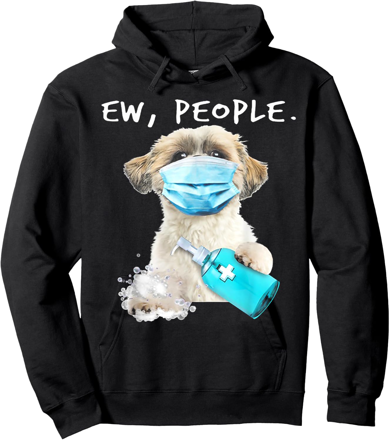 Shih Tzu Ew People Dog Wearing A Face Mask Hoodie - Hoodie | Black