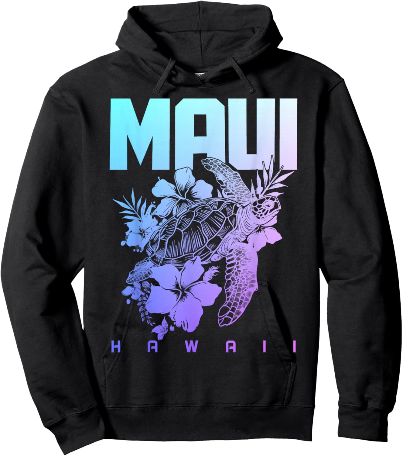 Maui Hawaii Sea Turtle Diving Flower Hawaii Souvenir Hoodie - Hoodie | Black