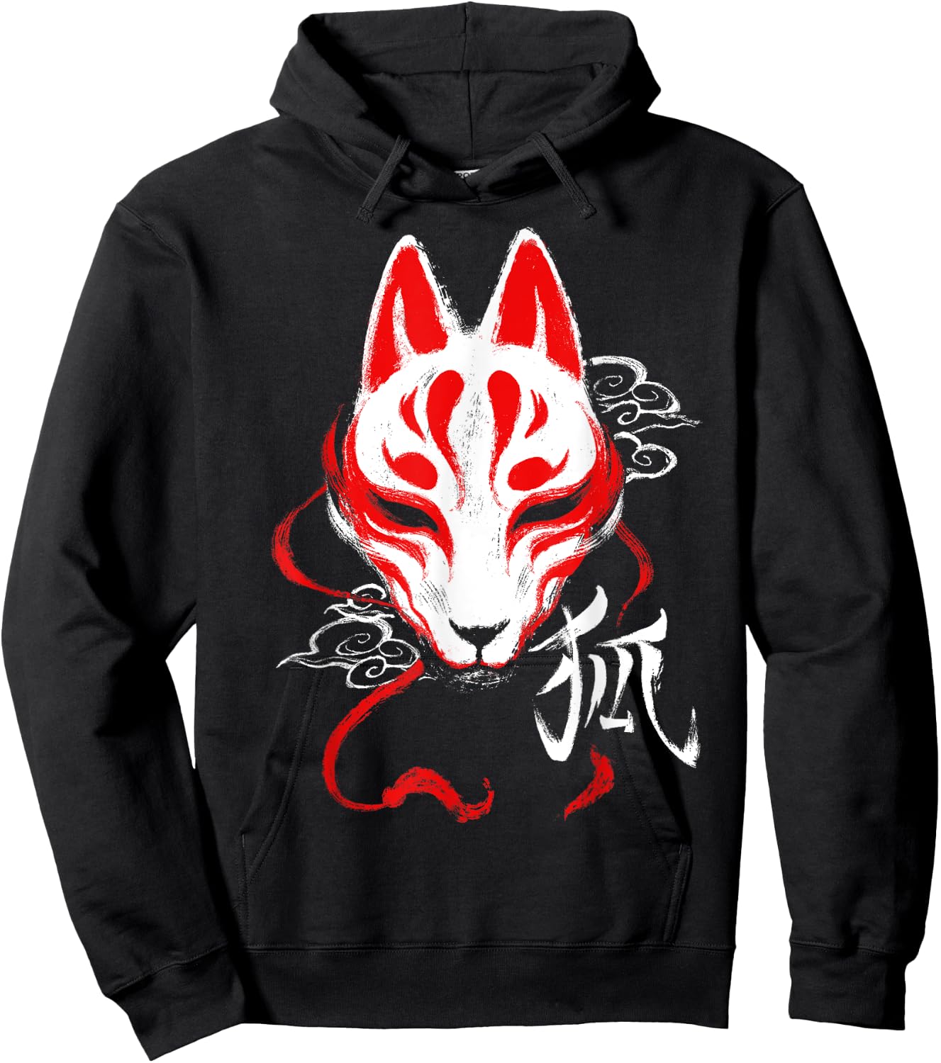 Japanese Kitsune Mask Spirit Fox Hoodie - Hoodie | Black