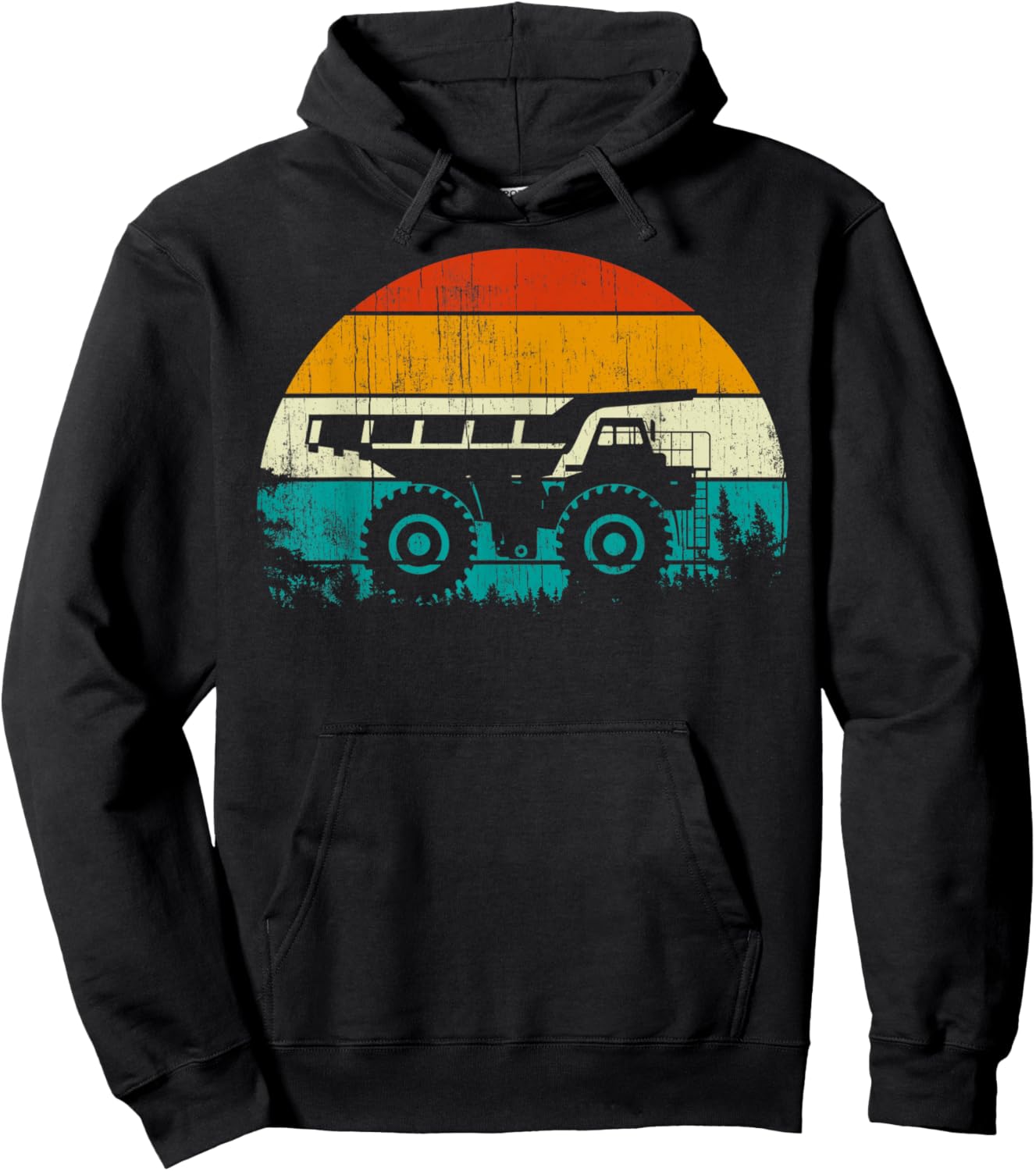 Retro Vintage Sunset Excavator Kids Dump Construction truck Hoodie - Hoodie | Black