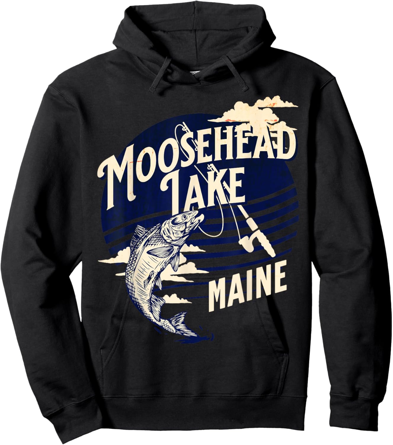 Moosehead Lake Maine Fly Fishing Trout Bass Fisher Souvenir Hoodie - Hoodie | Black