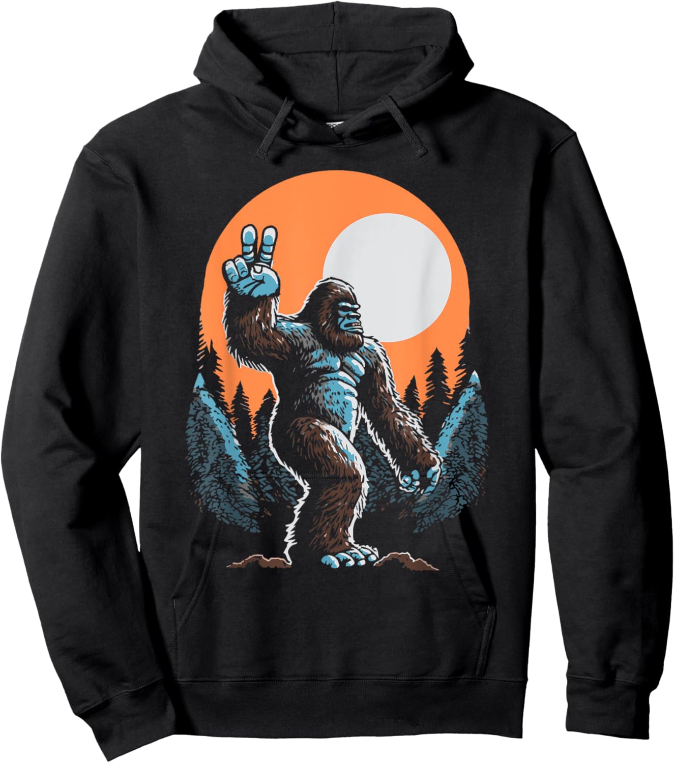 Peace! Sasquatch Hand Peace Sign Bigfoot Vintage Yeti Hoodie - Hoodie | Black