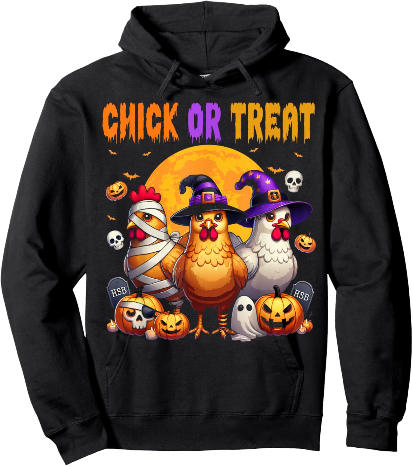 Halloween Chick or Treat Pumpkin Chicken Girl Farmer Hoodie - Hoodie | Black