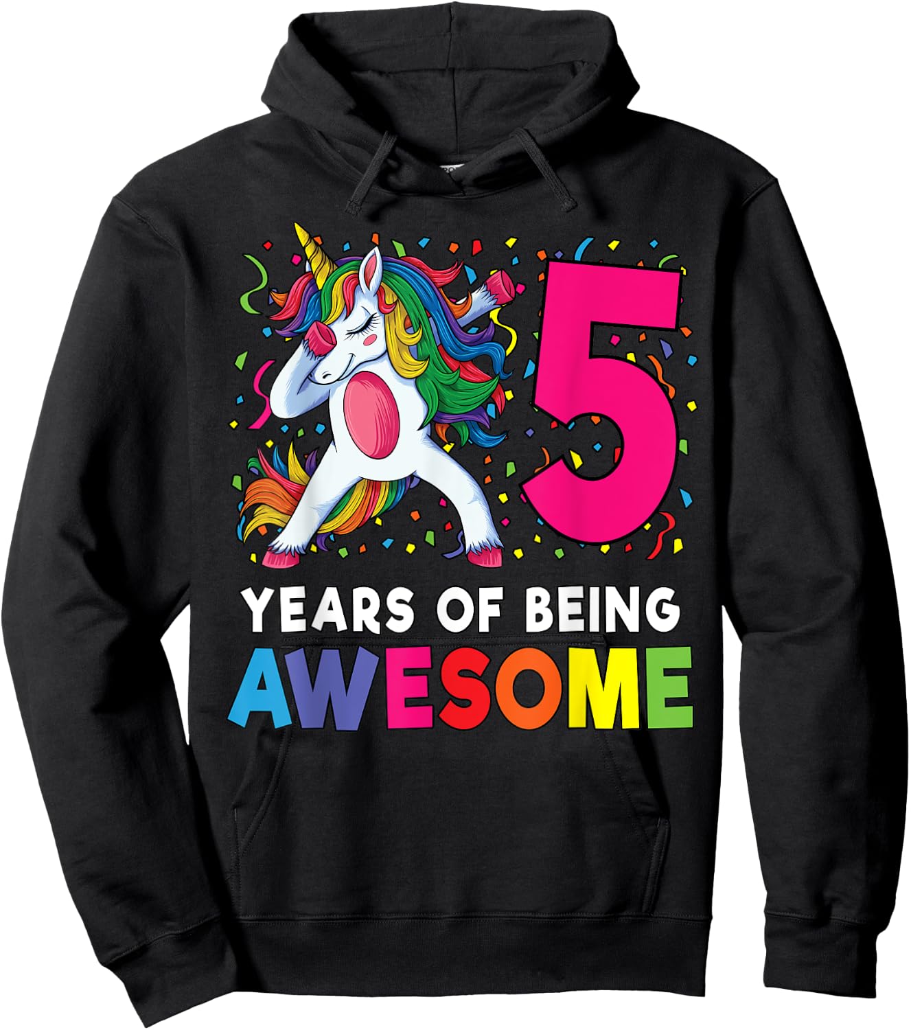 5th Birthday Dabbing Unicorn Party Gift 5 Years Old Girls Hoodie - Hoodie | Black