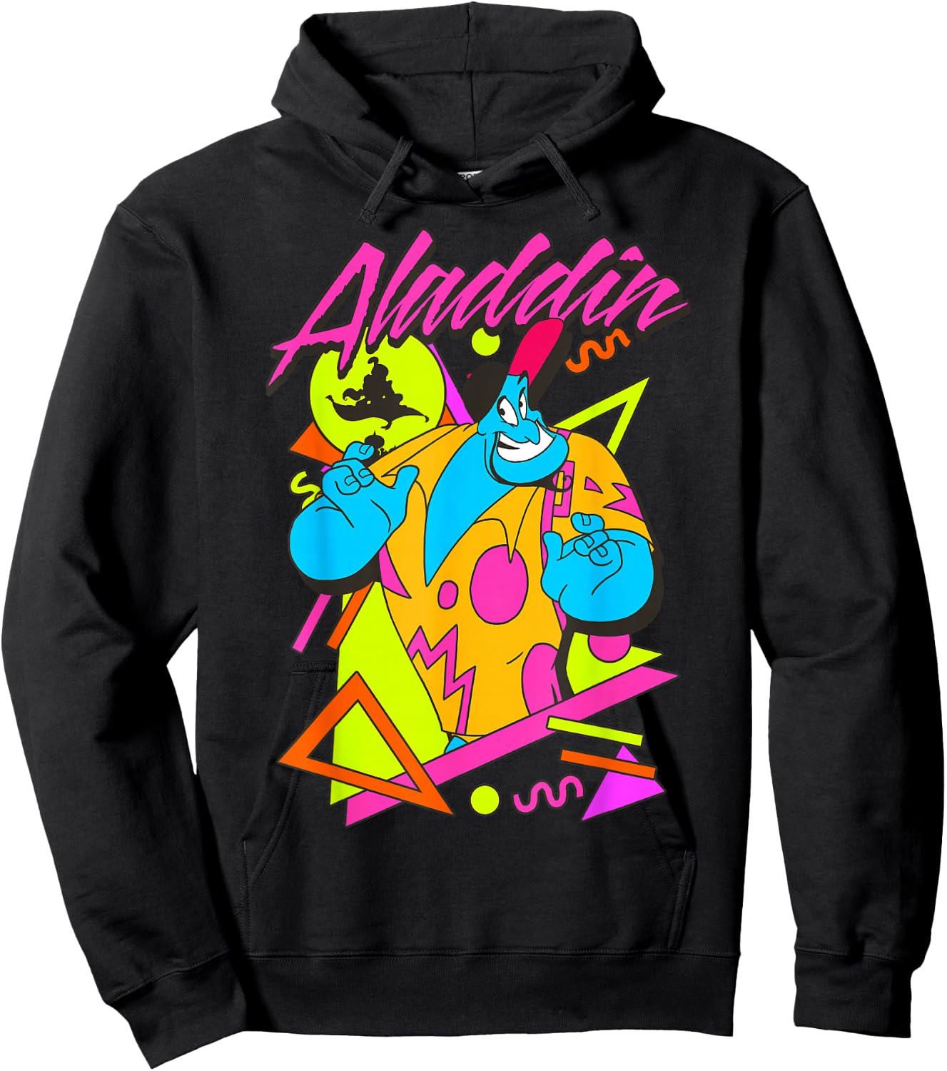 Disney Aladdin Genie Retro Abstract 90's Print Graphic Hoodie - Hoodie | Black