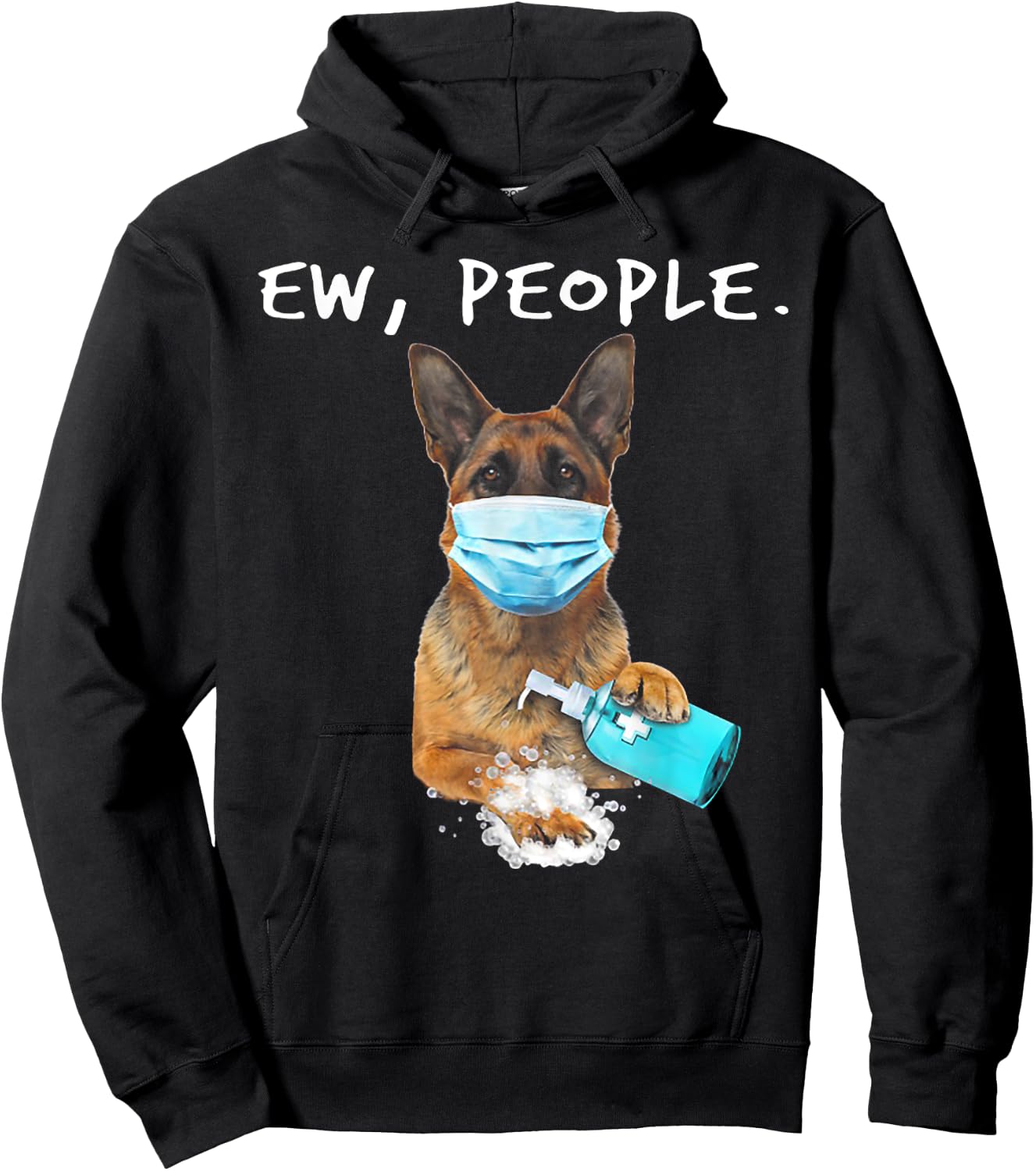 German Shepherd Ew People Dog Wearing A Face Mask Hoodie - Hoodie | Black