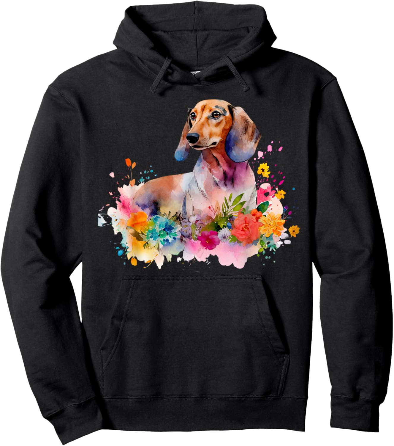Dachshund Watercolor art Dog Dog breed woman kids floral Hoodie - Hoodie | Black