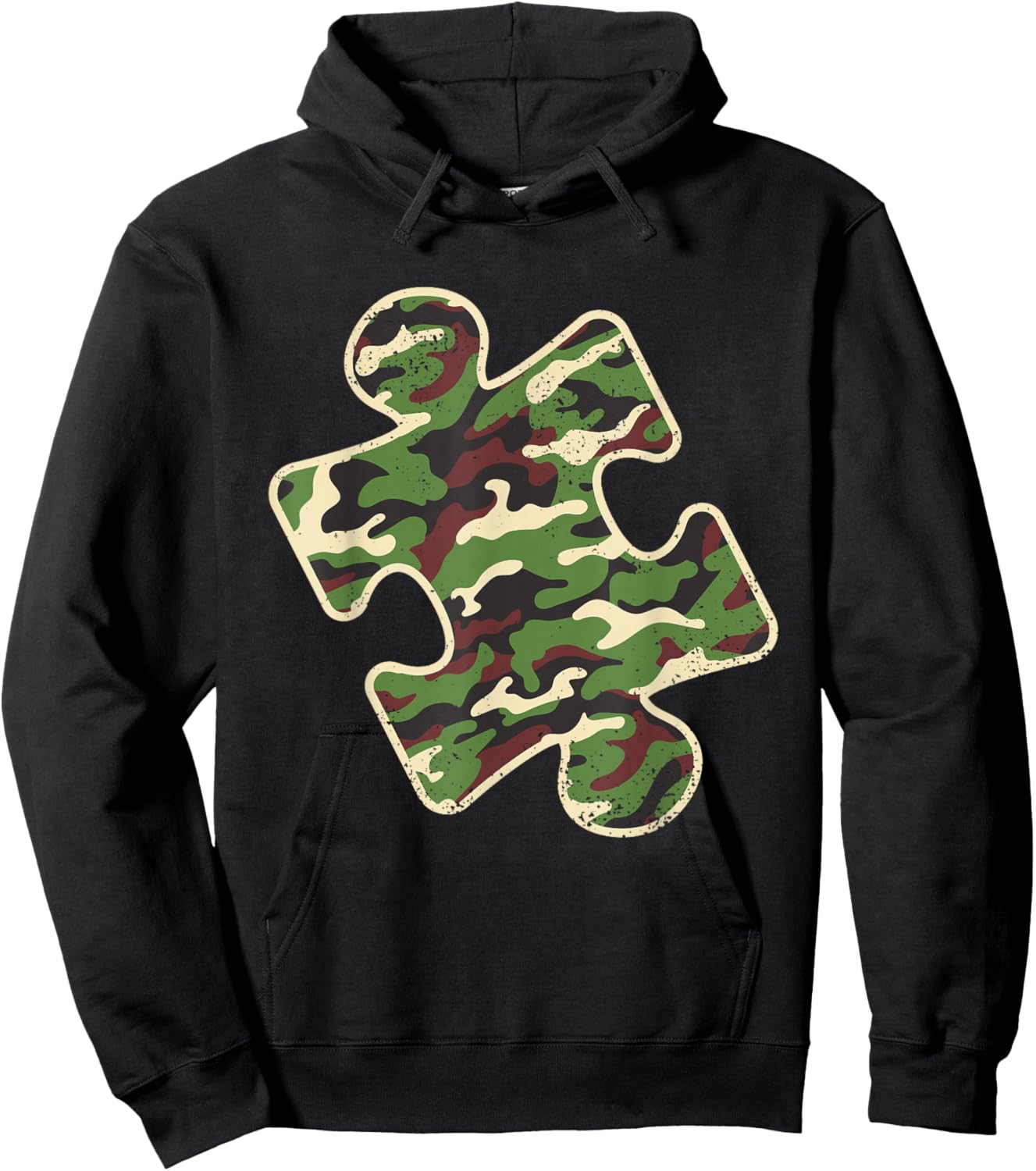 Autism Awareness Camo Puzzle Piece Vintage Camouflage Boys Hoodie - Hoodie | Black