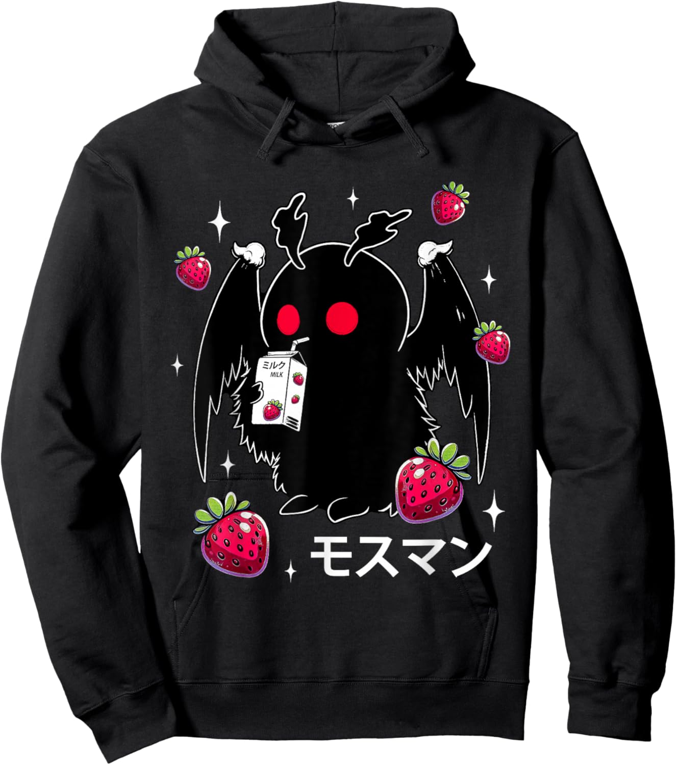 Mothman Kawaii Strawberry Milk Shake Cryptid Hoodie - Hoodie | Black