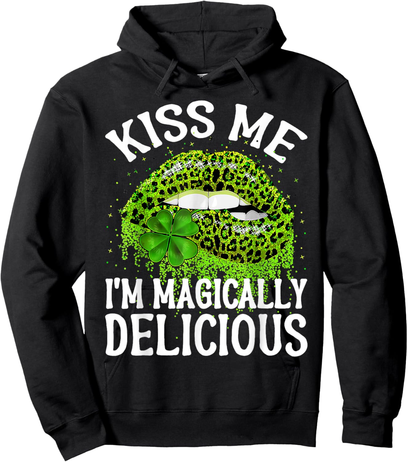 Kiss Me I'm Magically Delicious St Patrick's Day Lip Leopard Hoodie - Hoodie | Black