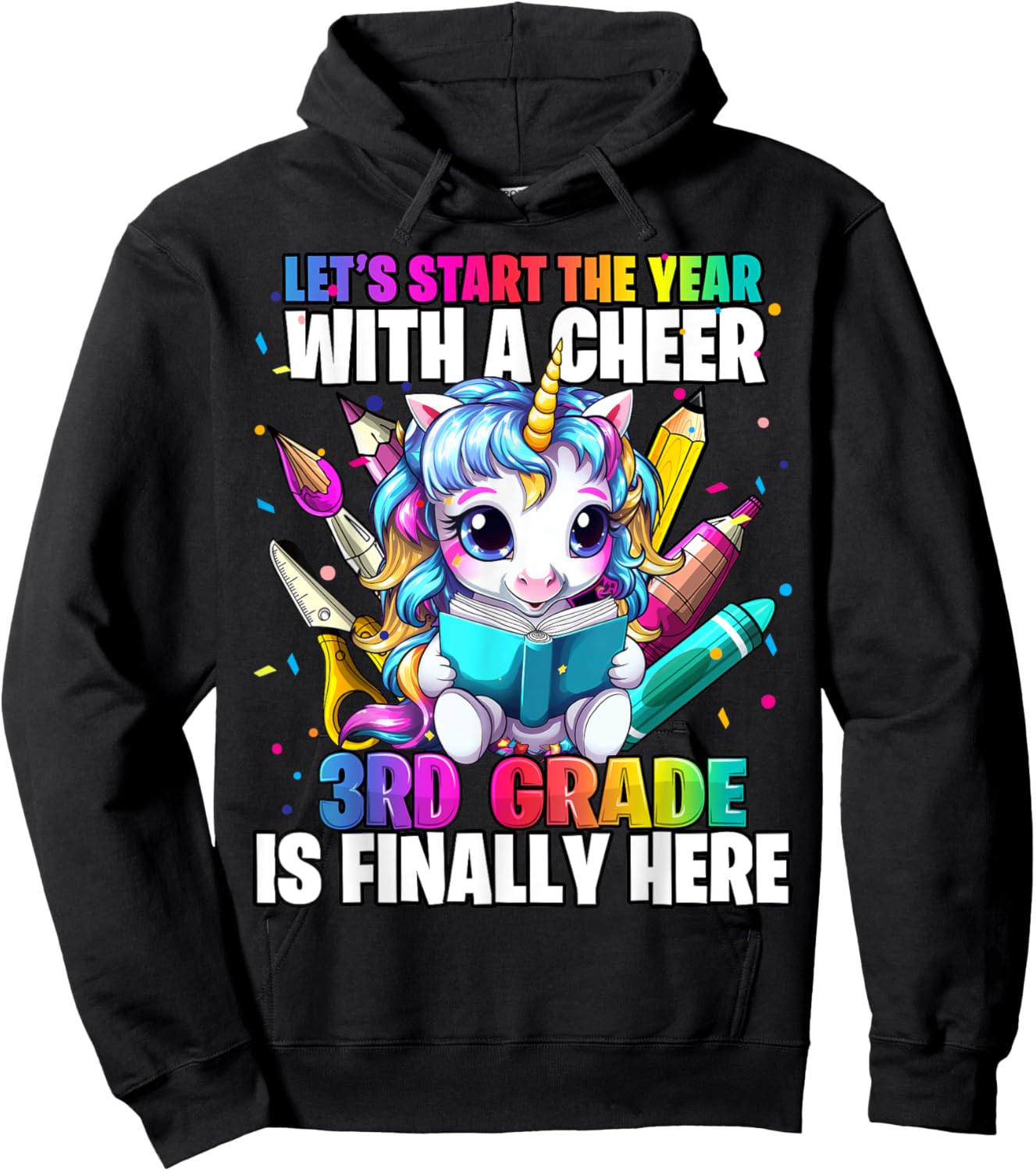 Unicorn 3rd Grade Back to School First Day of School Girls Hoodie - Hoodie | Black