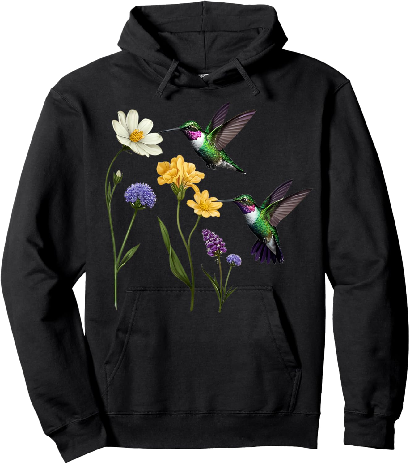 Beautiful Vintage Floral Hummingbird Bird Design Hoodie - Hoodie | Black