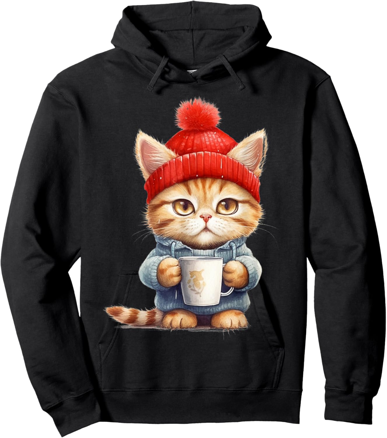 Cute kitten with his mug - La petit chat's coffee break Women Girls Kids Hoodie - Hoodie | Black