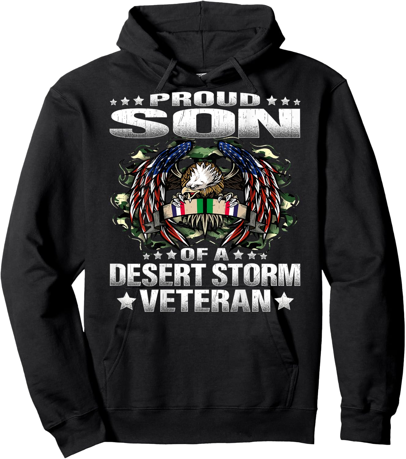 Proud Son Of A Desert Storm Veteran Military Vet's Child Hoodie - Hoodie | Black