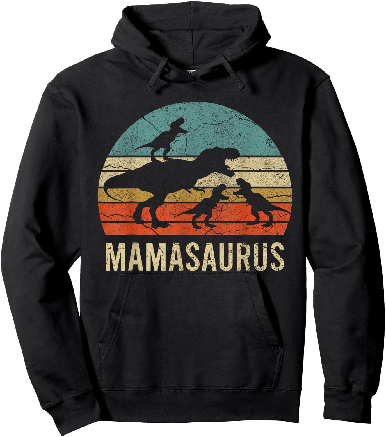 Mommy Mom Mama Dinosaur Funny 3 Three kids Mamasaurus Gift Hoodie - Hoodie | Black