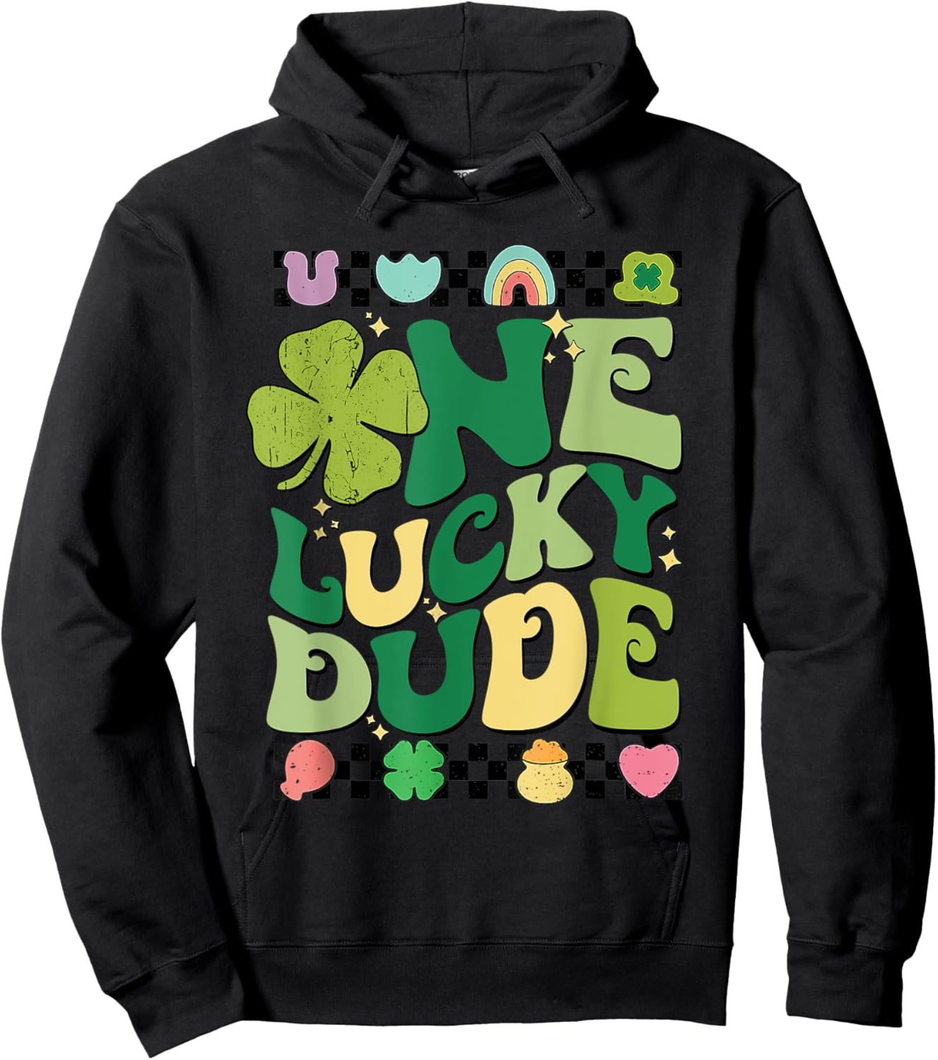 Retro One Lucky Dude St Patricks Day Shamrock Lucky Charm Hoodie - Hoodie | Black