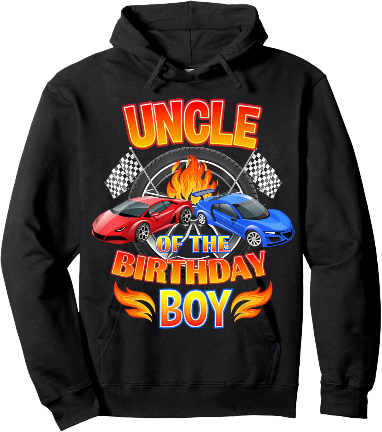 Uncle of The Birthday Boy Fire Race Supercar Party Black Hoodie - Hoodie | Black