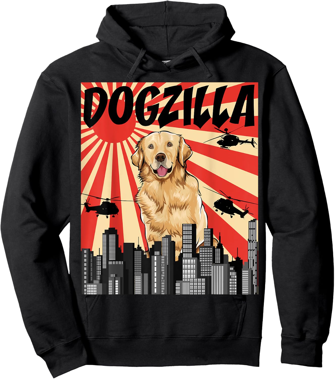 Funny Retro Japanese Dogzilla Golden Retriever Hoodie - Hoodie | Black