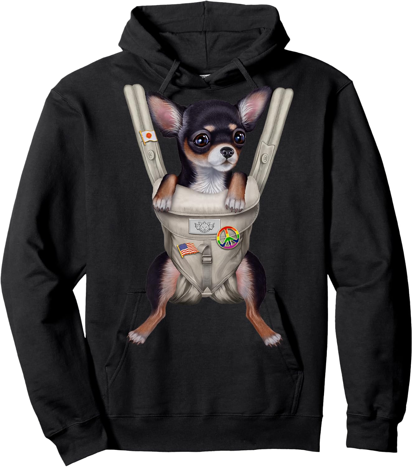 Black Chihuahua Dog in Baby Carrier Men Women Kids Hoodie - Hoodie | Black
