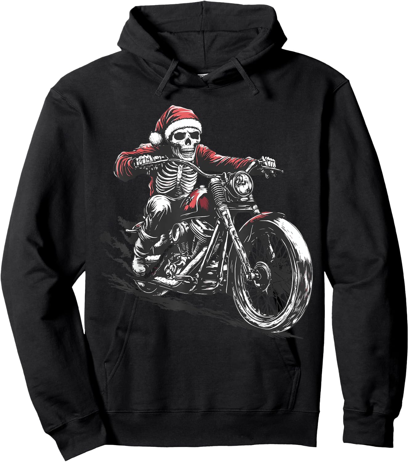 Santa Skeleton Riding Motorcycle Xmas Dirt Bike Motocross Hoodie - Hoodie | Black