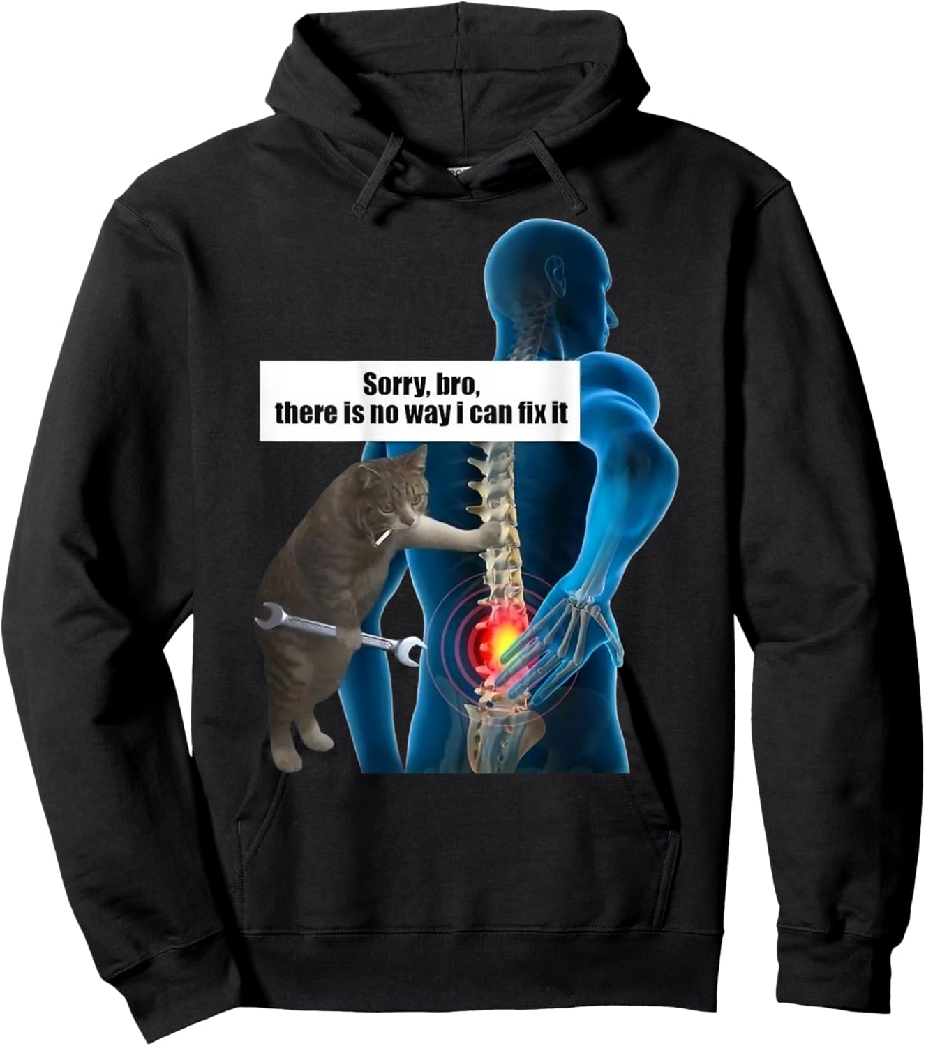 Funny Cat Meme Back Pain Getting Old Sarcastic Middle Age Men Women Hoodie - Hoodie | Black