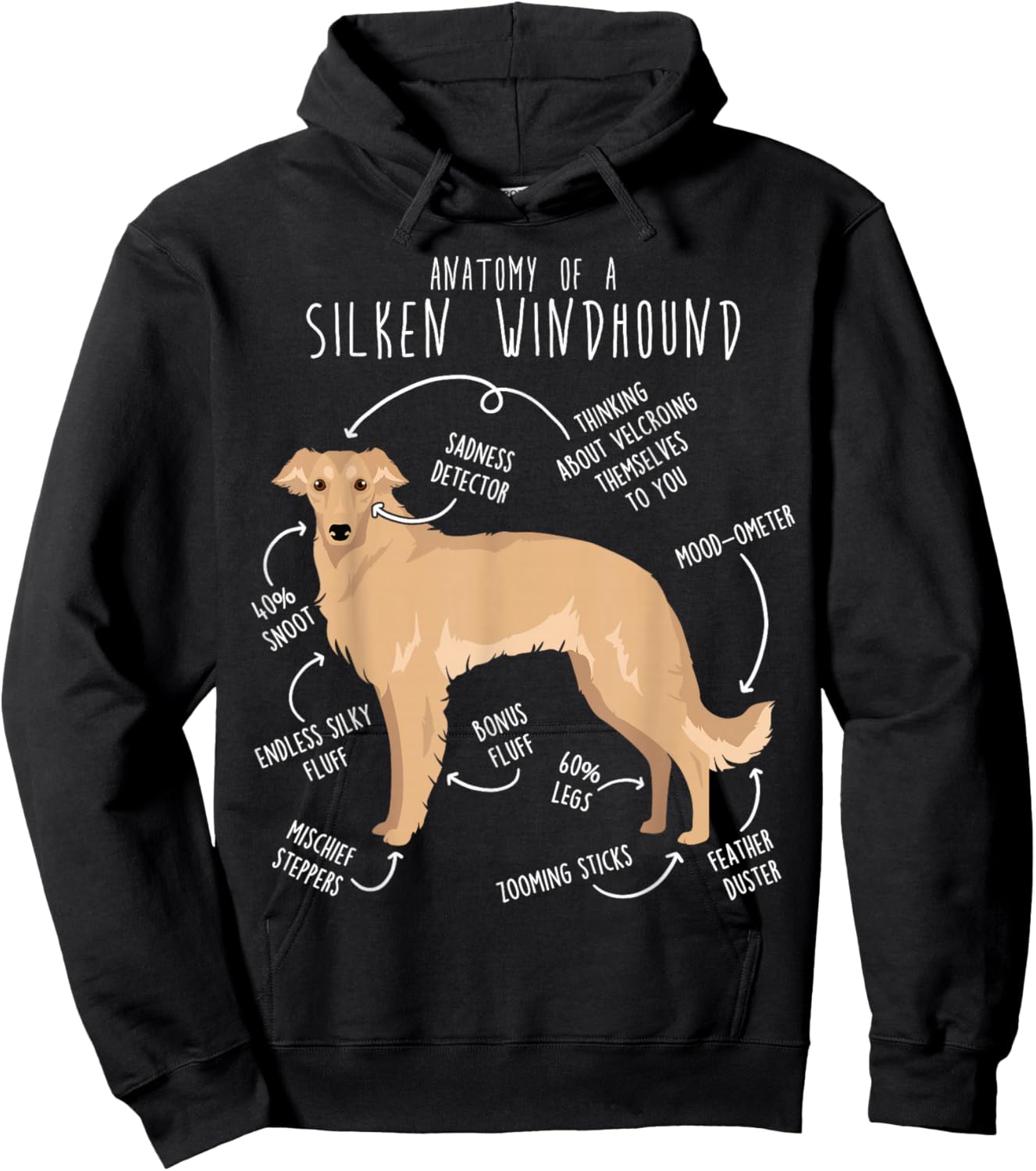 Silken Windhound Anatomy, Funny Cute Pet Lover Fawn Cream Hoodie - Hoodie | Black