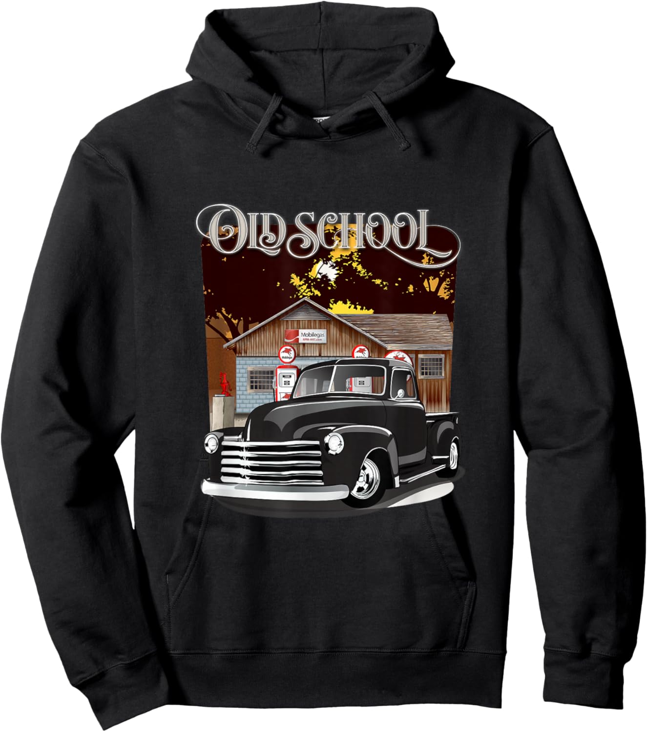 1948 Classic Truck with Old School Service Station Design Hoodie - Hoodie | Black