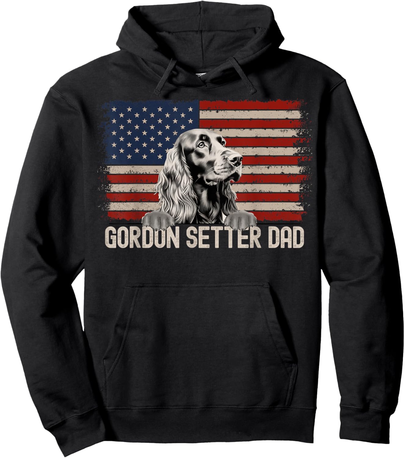 Best Dog Dad Ever American Flag - Gordon Setter Dad Hoodie - Hoodie | Black