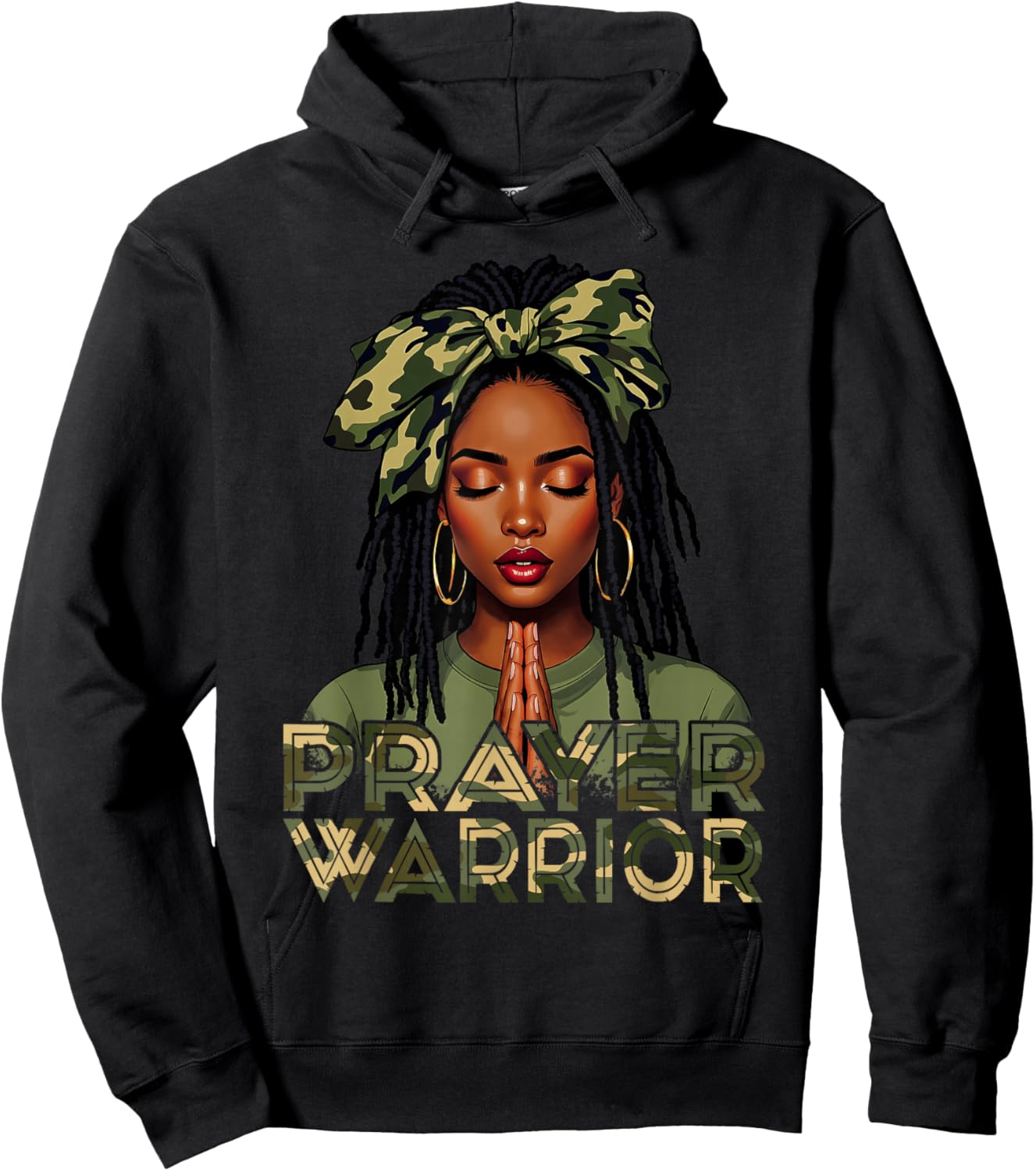 Prayer Warrior Locs Christian Black Woman Camo Bandana Hoodie - Hoodie | Black