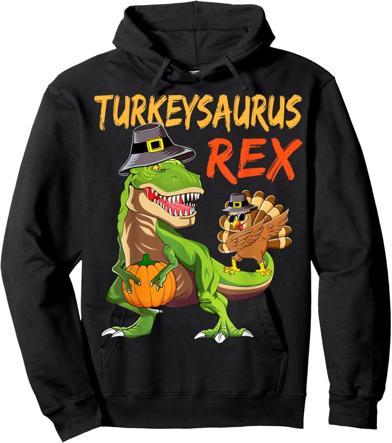 Kids Turkey Saurus Rex Dab Turkey Dinosaur Boys Thanksgiving Hoodie - Hoodie | Black