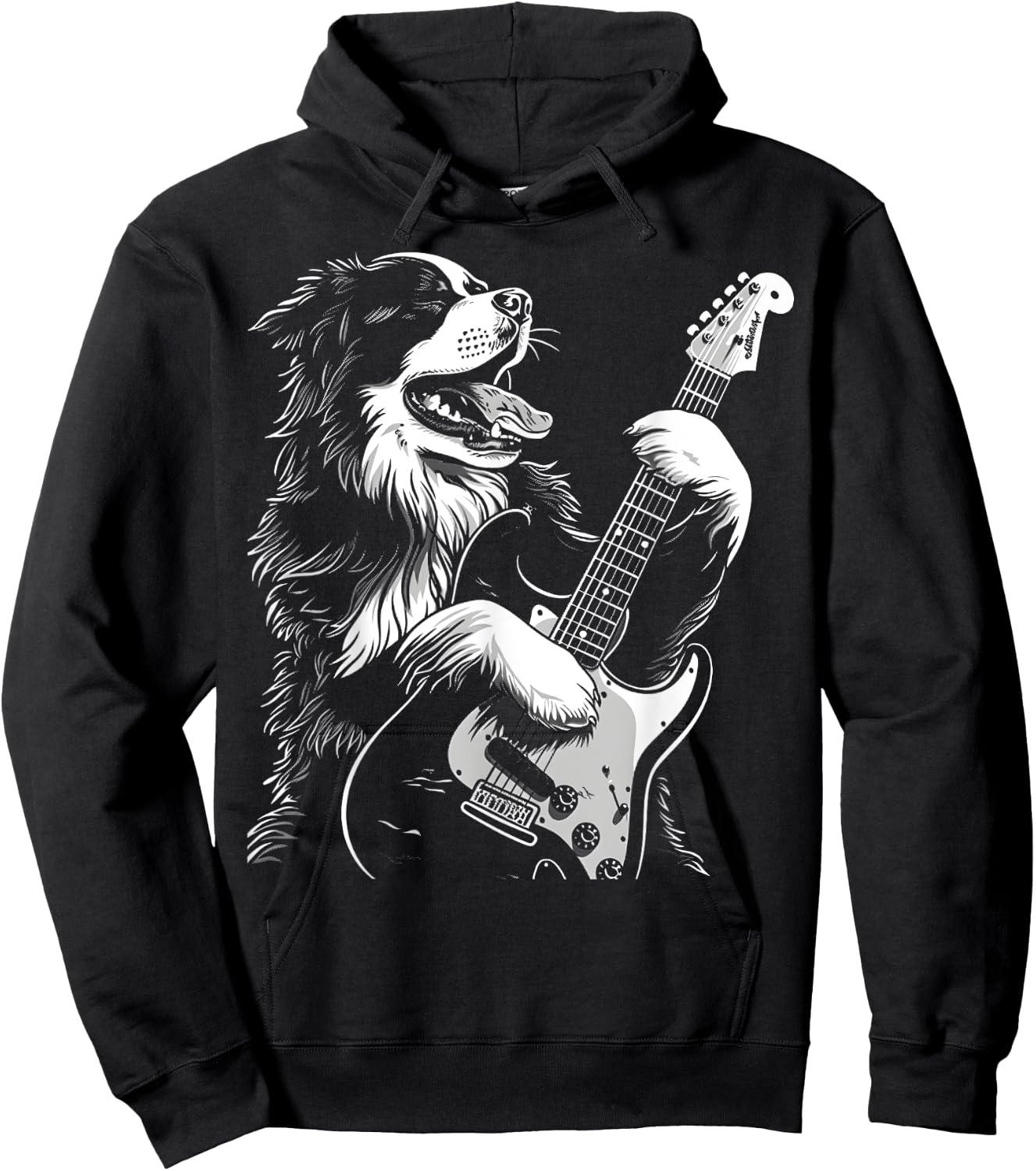 Bernese Mountain Dog Playing Electric Guitar Rock Dog Dad Women Kids Hoodie - Hoodie | Black