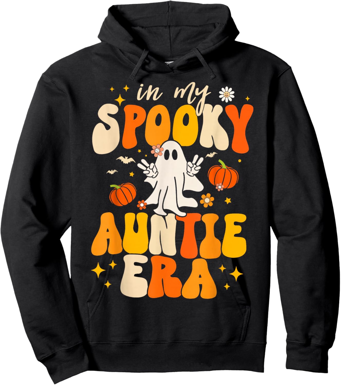 Retro In My Spooky Aunt Era Groovy Halloween Ghost Auntie Hoodie - Hoodie | Black