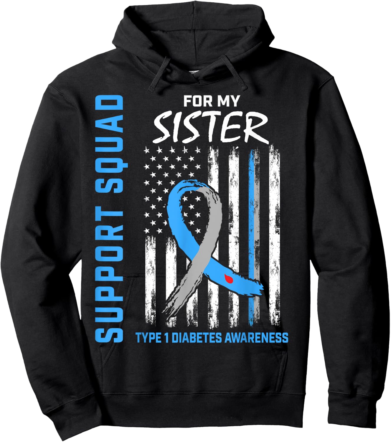 T1D Awareness US Flag Sister Type 1 Diabetes Matching Family Hoodie - Hoodie | Black